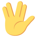 raised hand with part between middle and ring fingers